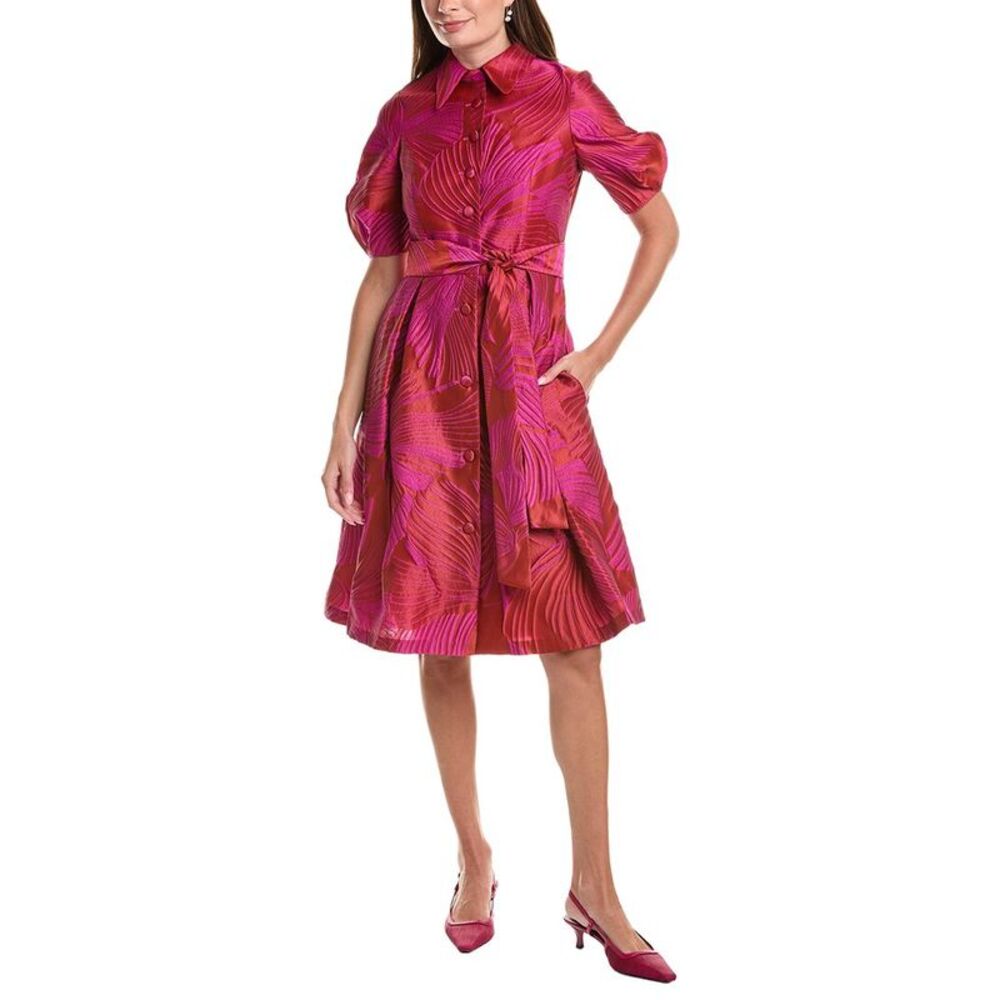 Teri Jon By Rickie Freeman Womens Jacquard Abstract Print Puff Sleeve
